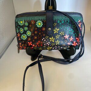 Floral Embroidered SAKROOTS  large smart phone Crossbody Bag